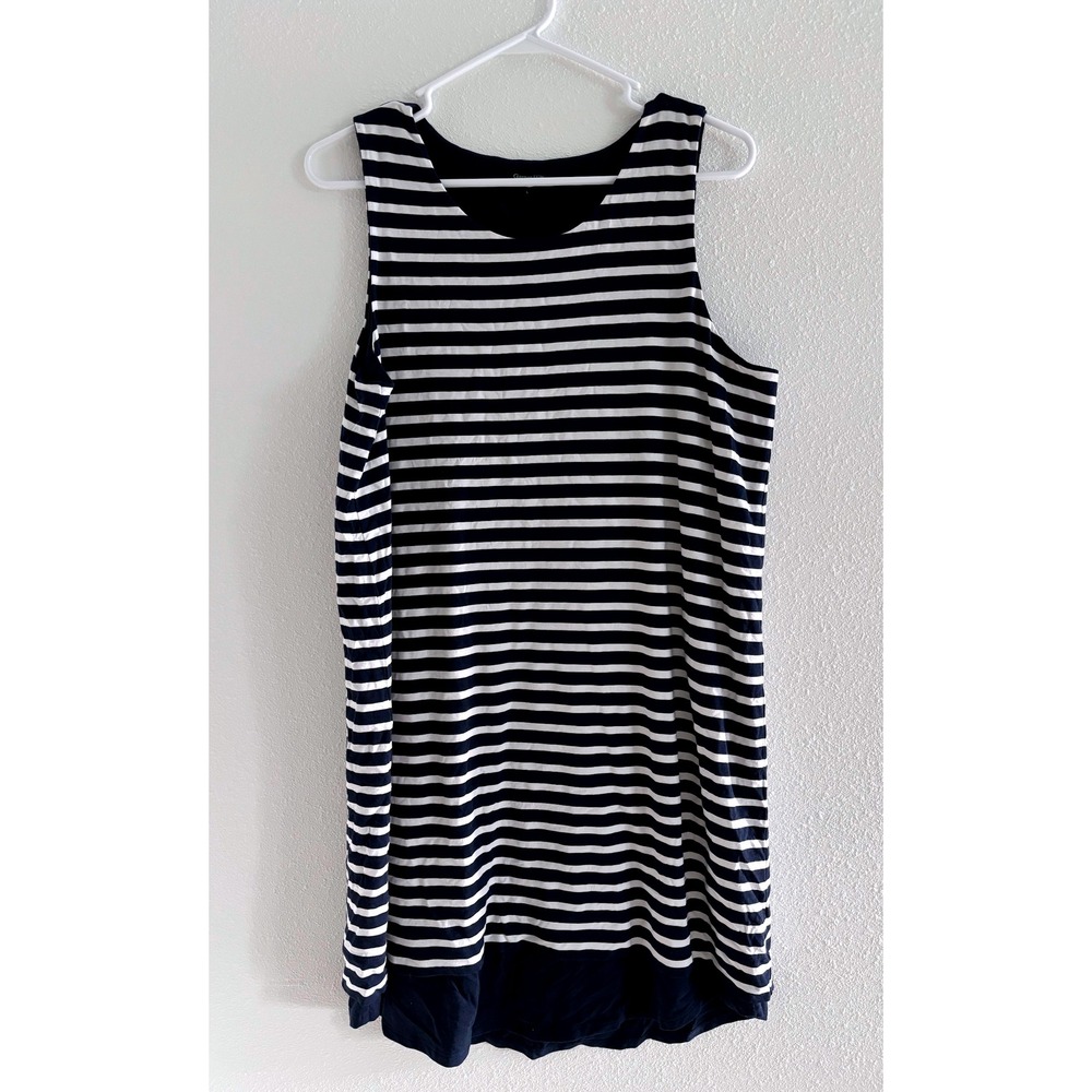 Garnet Hill Dress Womens Large Blue White Stripe Nautical Coastal Travel Stretch